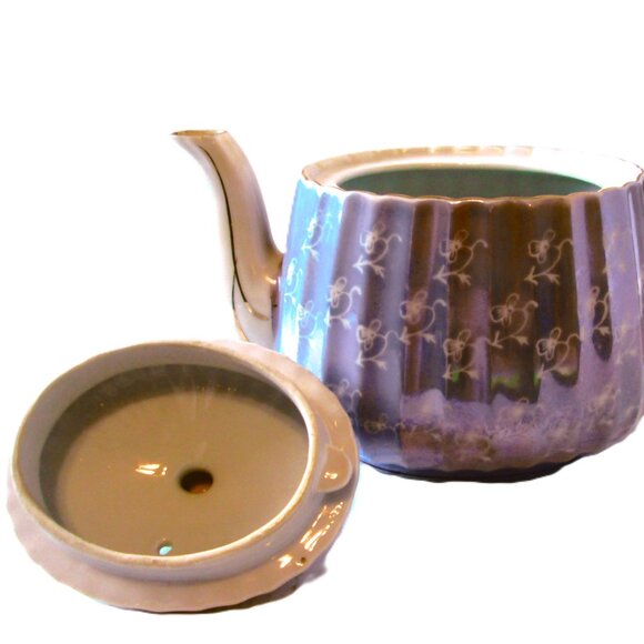 Vintage Mid-Century lustrious perwinkle teapot gold highlights Japan by Noritake - Picture 5 of 6